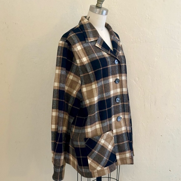 Pendleton shirt jacket plaid virgin wool womens black brown w pockets shacket - Picture 6 of 9